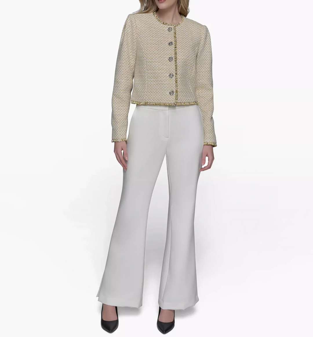 KARL LAGERFELD PARIS Women's Tweed Collarless Jacket MSRP $189