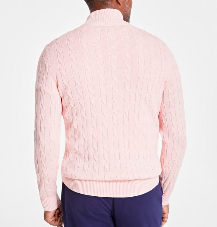 Club Room Men's Cable Knit Quarter-Zip Cotton Sweater MSRP $75
