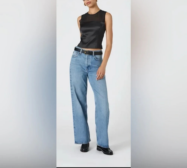 French Connection Sheer Panel Satin Sleeveless Top MSRP $98