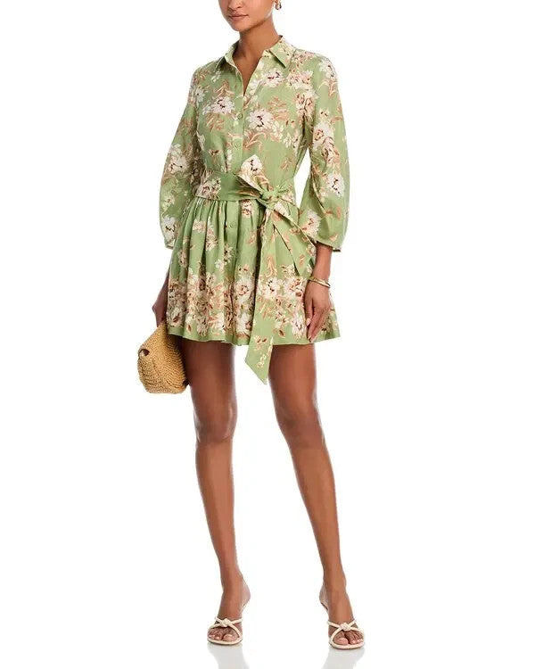 Cara Cara Raya Floral Print Linen Mini Dress MSRP $525
