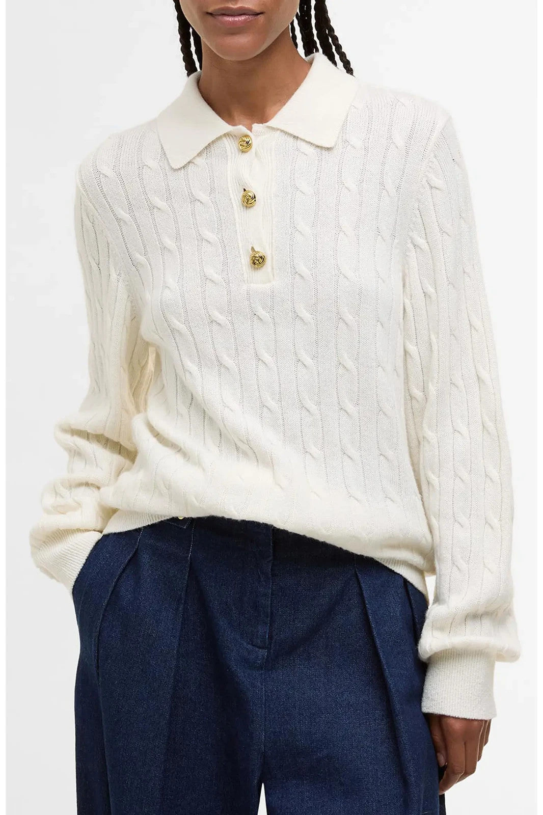 Barbour Evie Cable Stitch Polo Sweater MSRP $170