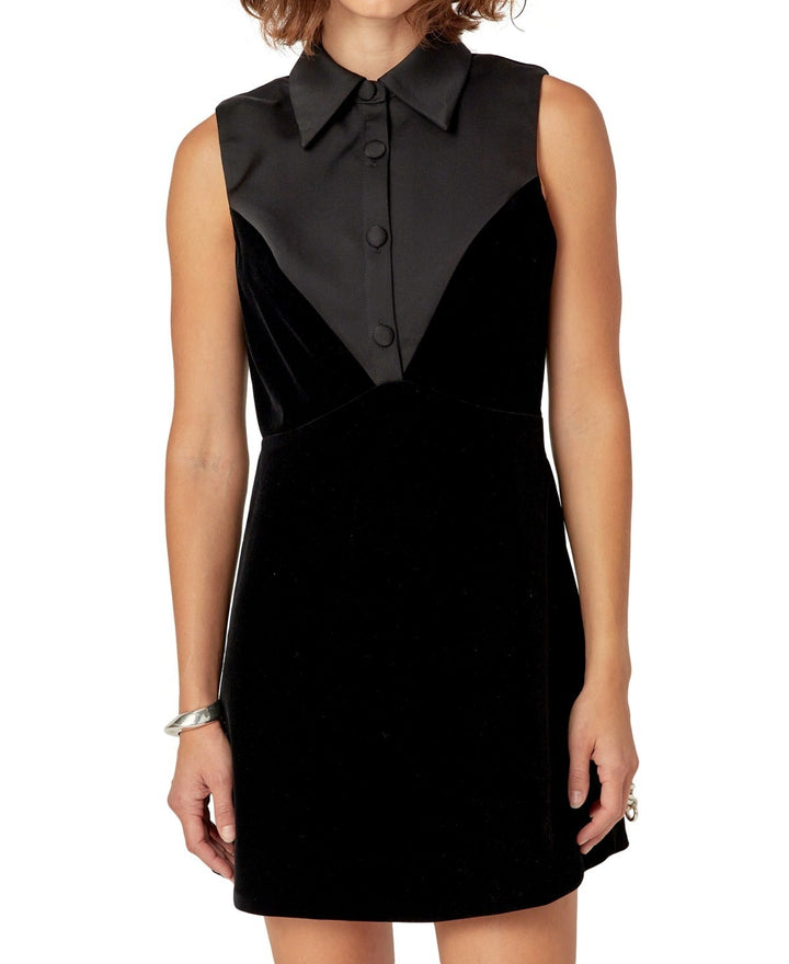 English Factory Black Velvet Collared Sleeveless Mini Dress MSRP $110