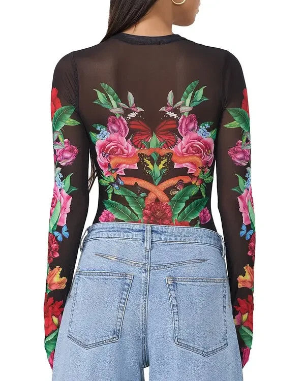 AFRM Kaylee Printed Mesh Top MSRP $38