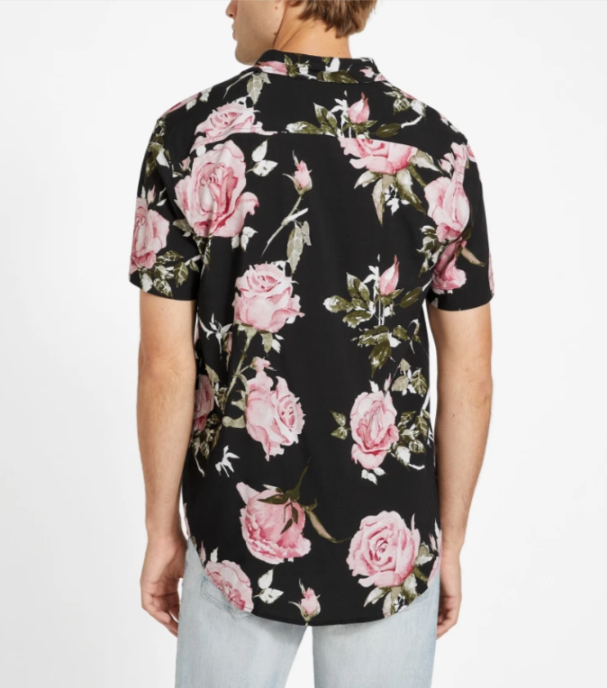 GUESS Men's Floral Short Sleeve Button-Front Shirt MSRP $59