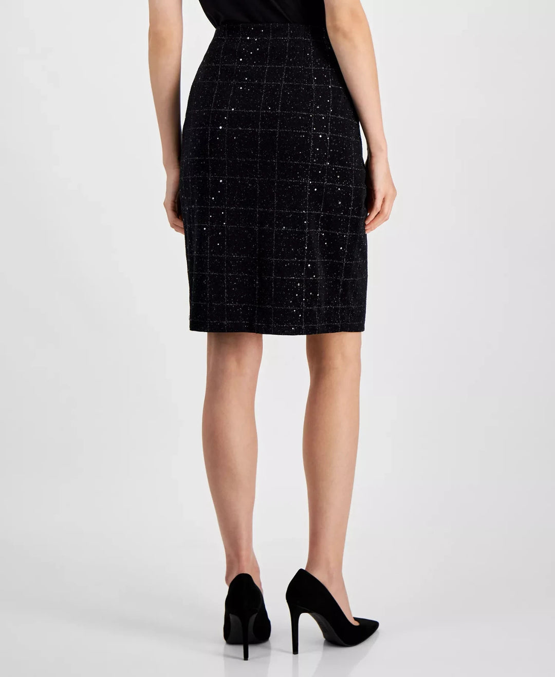 Kasper Women's Plaid Sequin Pencil Skirt MSRP $79
