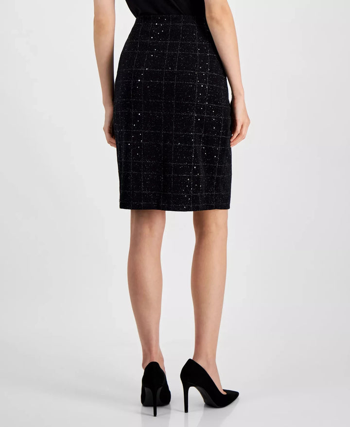 Kasper Women's Plaid Sequin Pencil Skirt MSRP $79