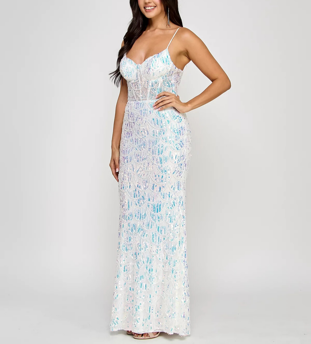 Say Yes To The Dress Juniors' Sequin Scoop-Neck Gown MSRP $219