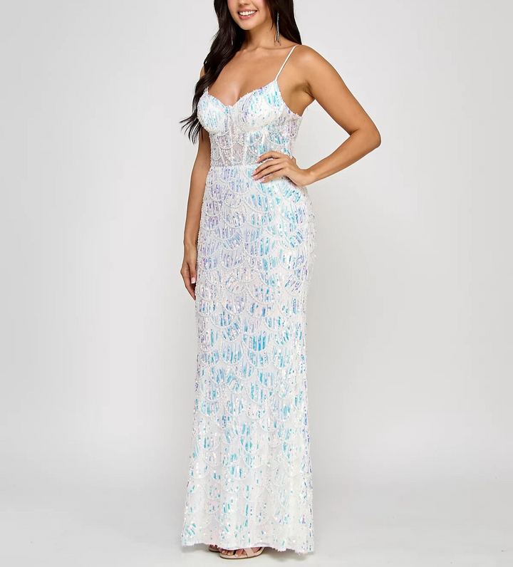 Say Yes To The Dress Juniors' Sequin Scoop-Neck Gown MSRP $219