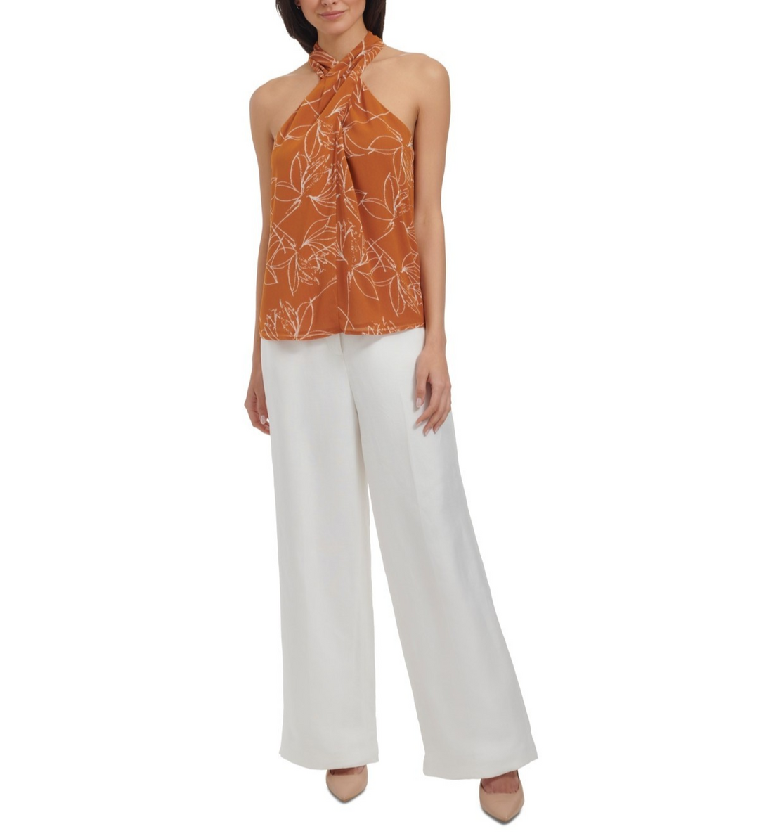 Calvin Klein Printed Crisscross Halter Top MSRP $69