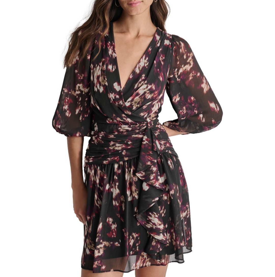 DKNY Women's Crinkle-Chiffon Faux-Wrap Mini Dress MSRP $139