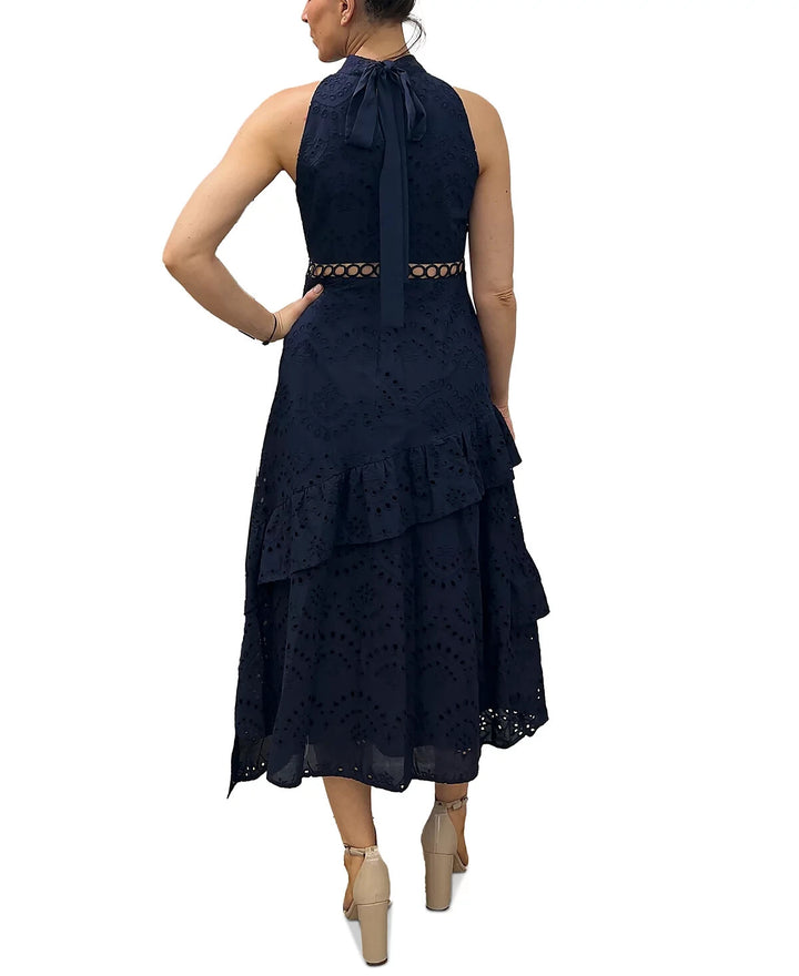 Sam Edelman Eyelet High-Neck Sleeveless Tiered Dress MSRP $158