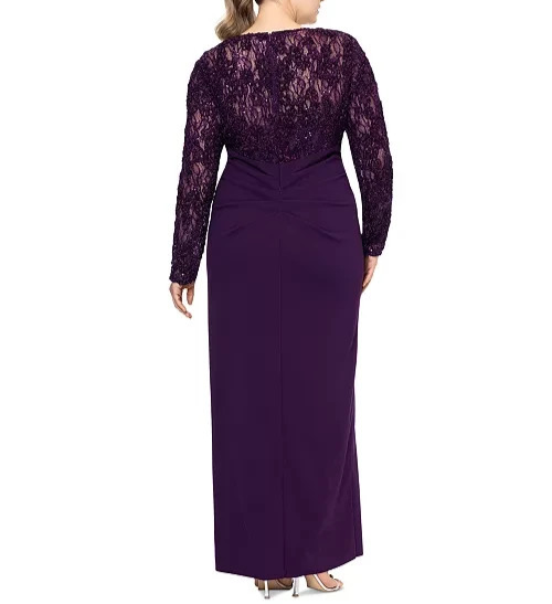 XSCAPE Plus Size Lace-Bodice Ruffled-Skirt Gown MSRP $289