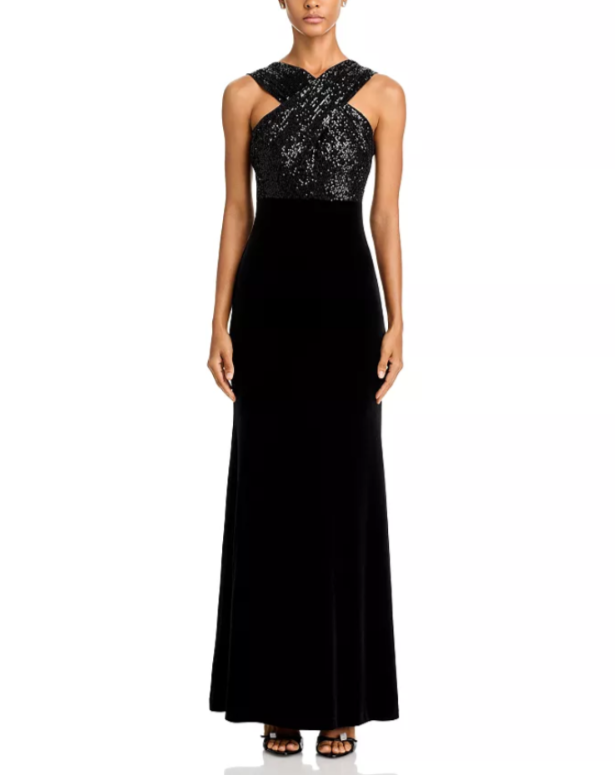 Eliza J Sequined Velvet Mermaid Gown MSRP $218