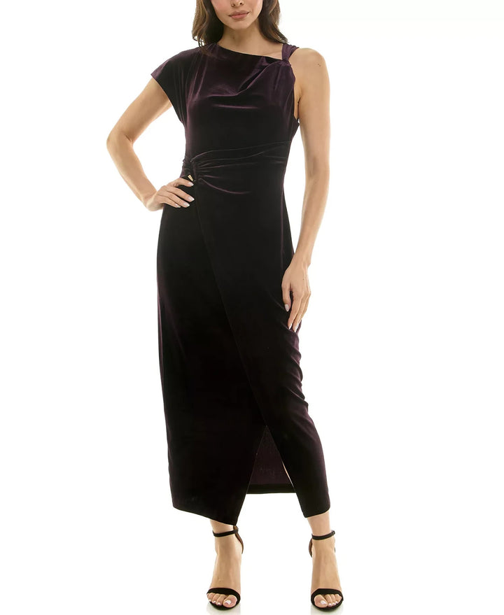 Taylor Asymmetrical Velvet Midi Dress MSRP $128