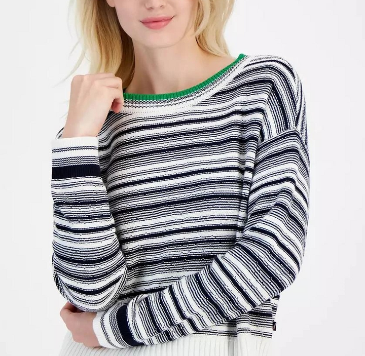Nautica Jeans Women's Striped Dropped-Shoulder Sweater MSRP $79.50