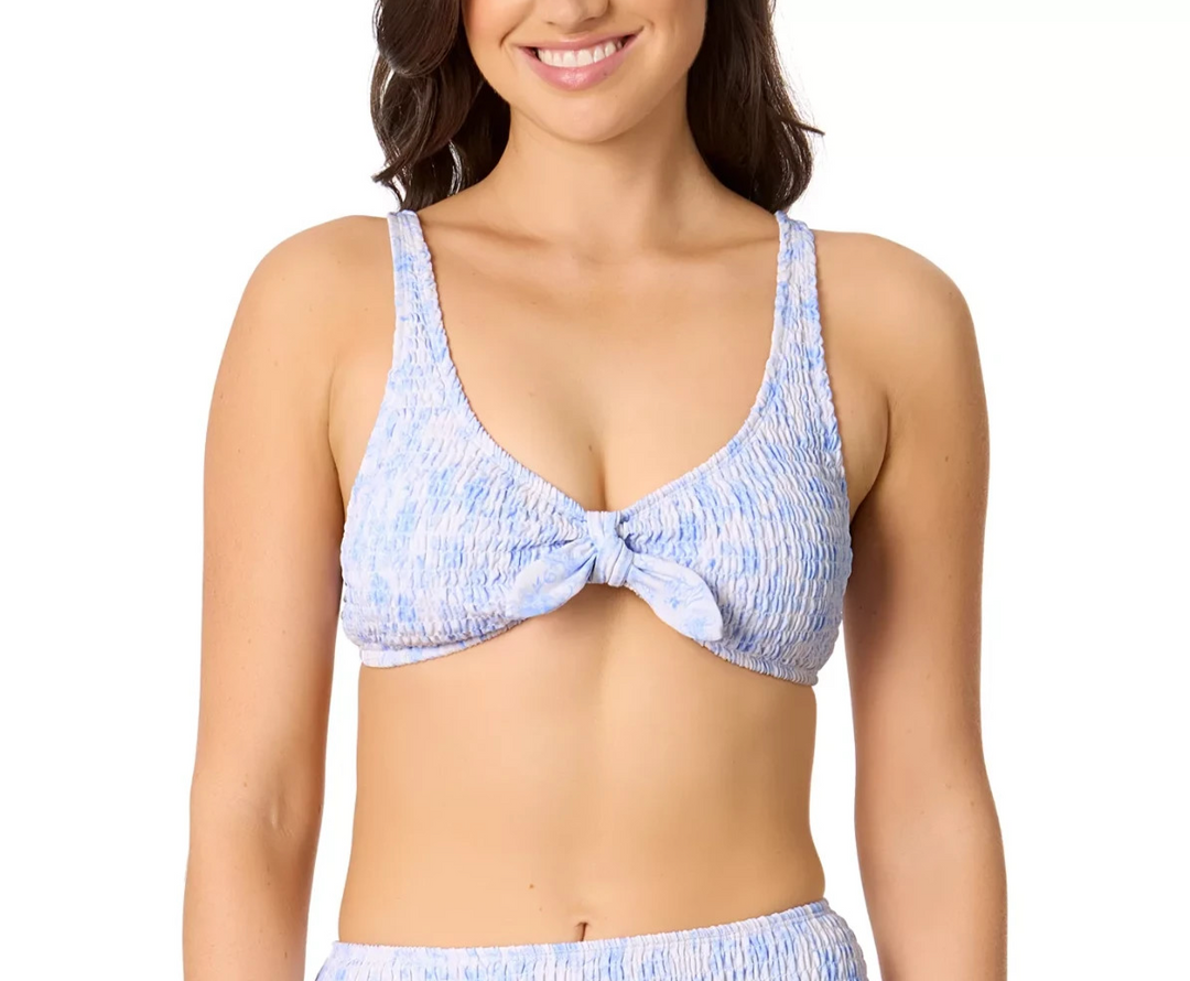 Salt + Cove Juniors' Smocked Tie-Front Bikini Top