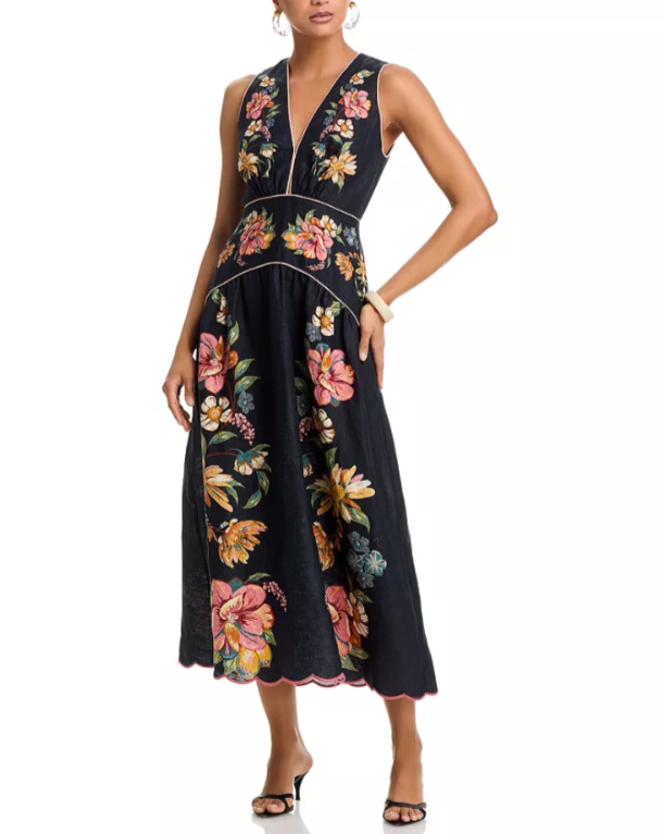 FARM Rio Maira Floral Print Linen Dress MSRP $298
