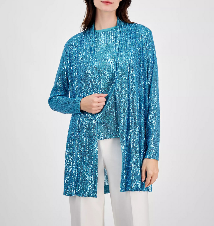 Anne Klein Women's Sequin Embellished Open-Front Jacket MSRP $149
