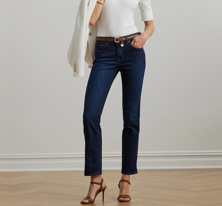 LAUREN Ralph Lauren Super Stretch Premier Mid-Rise Straight Jeans MSRP $115