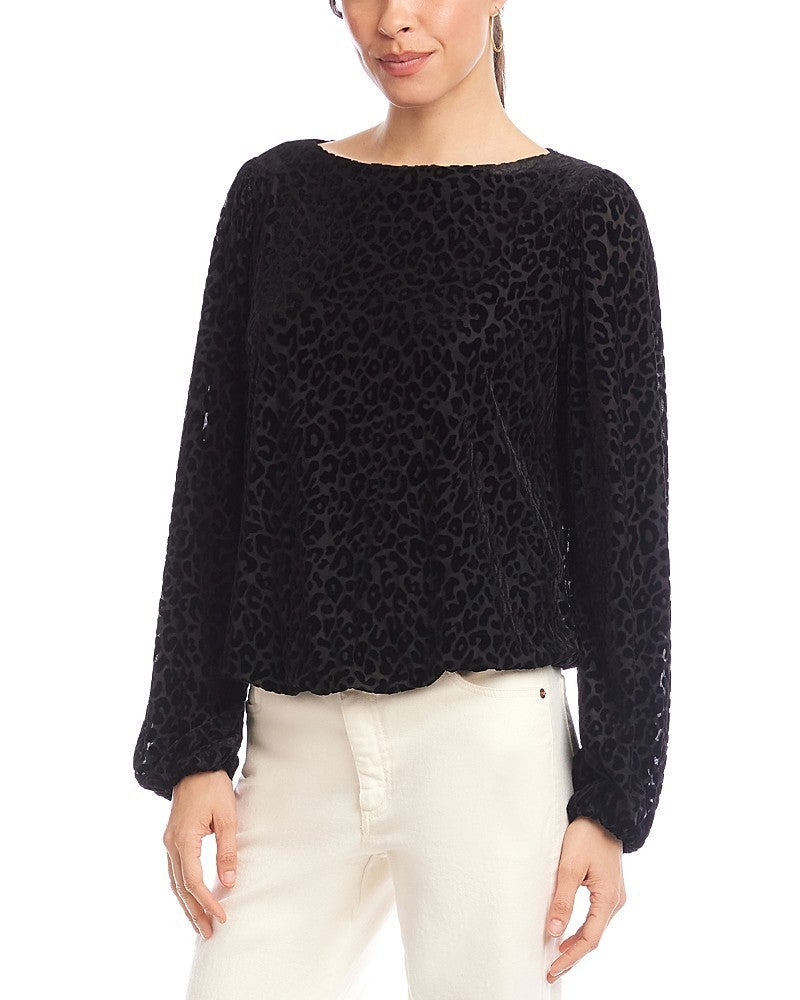 Karen Kane Blouson Sleeve Velvet Burnout Boatneck Top MSRP $118