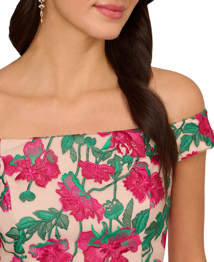 Adrianna Papell Cascading Florals Off-The-Shoulder Dress MSRP $199