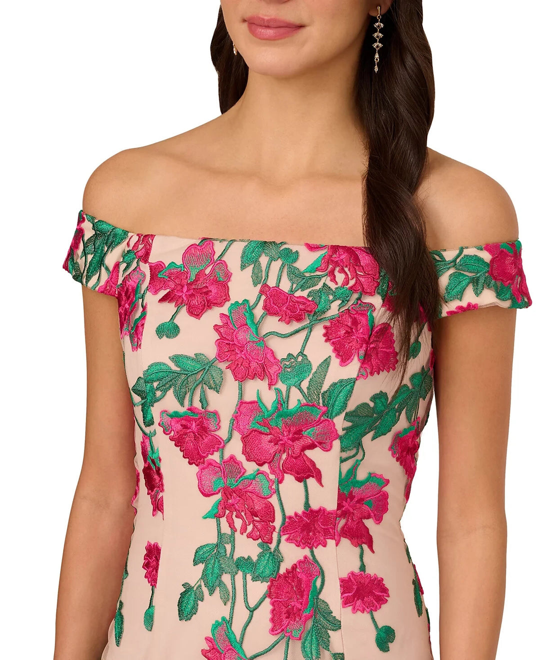 Adrianna Papell Cascading Florals Off-The-Shoulder Dress MSRP $199