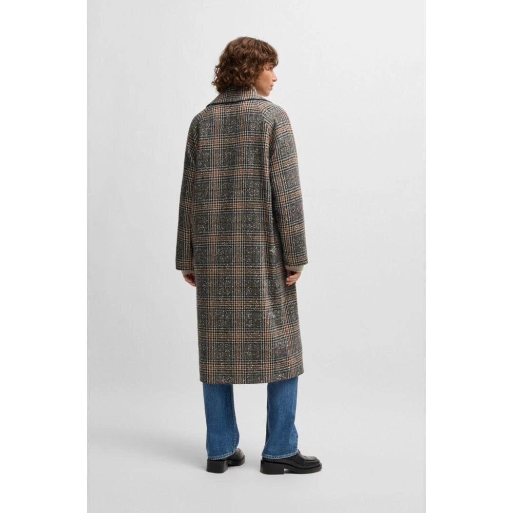 Hugo Boss Loose-fit double-breasted coat in Glen-check tweed MSRP $695