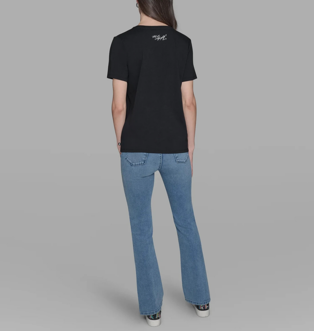 KARL LAGERFELD PARIS Women's Embellished Choupette Graphic T-Shirt MSRP $59 N