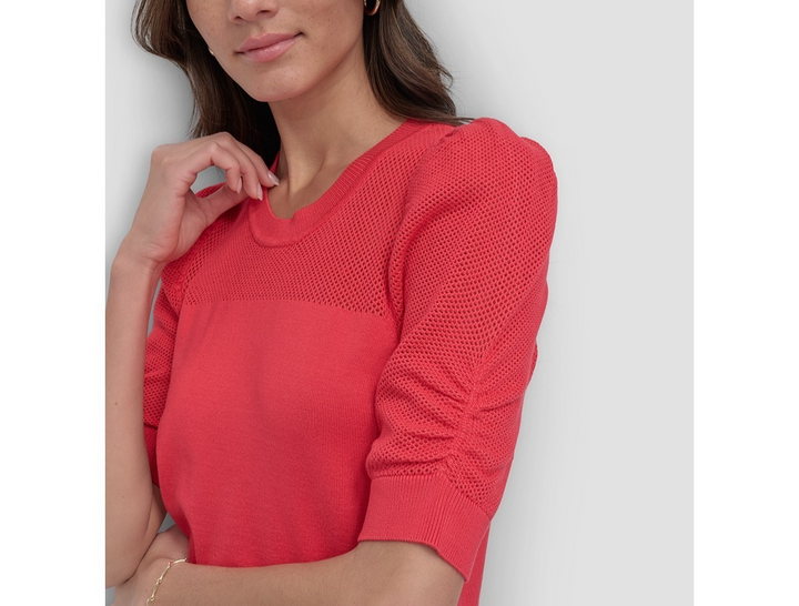 DKNY Women's Mesh Puff-Sleeve Sweater MSRP $79