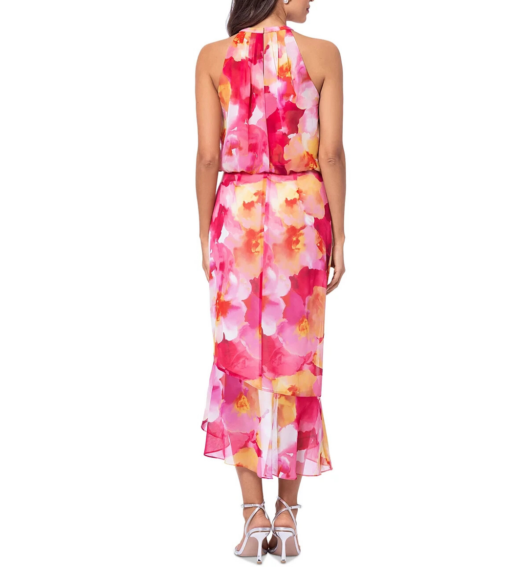 X by XSCAPE Floral-Print Halter High-Low Dress MSRP $139