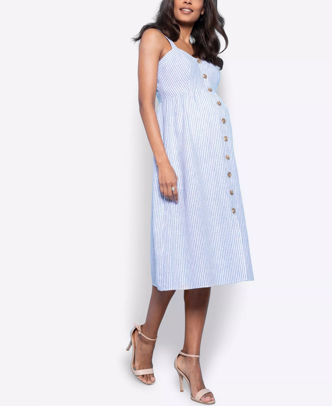 Seraphine Women's Maternity Linen-Blend Midi Nursing Dress MSRP $115