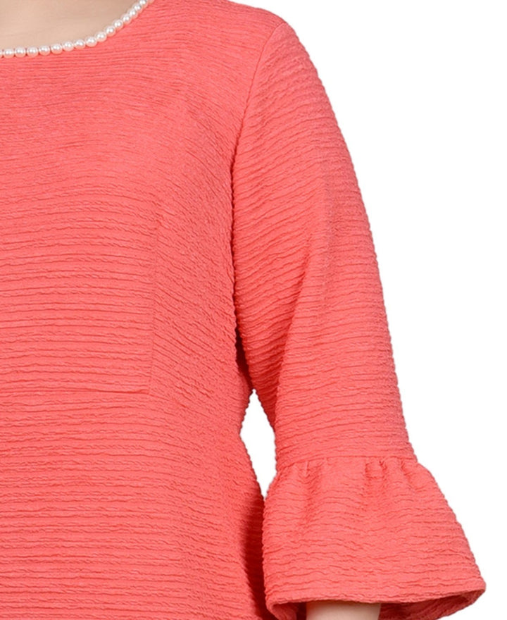 NY Collection Plus Size 3/4 Length Imitation-Pearl Detail Dress MSRP $60