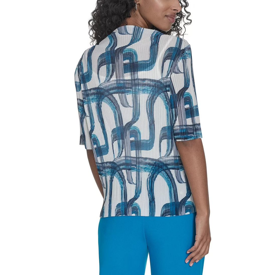 Calvin Klein Women's Printed Mesh Blouse MSRP $79