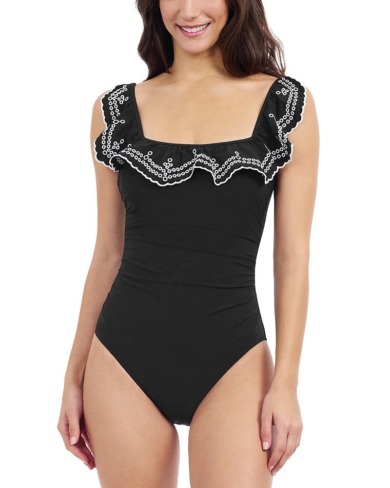 Profile by Gottex Lola Square Neck Ruffle One Piece Swimsuit MSRP $154