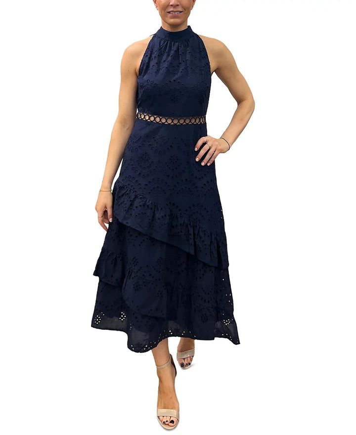 Sam Edelman Eyelet High-Neck Sleeveless Tiered Dress MSRP $158