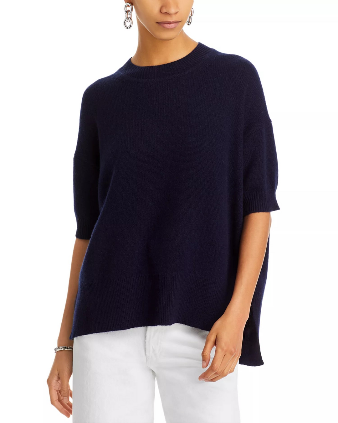 C by Bloomingdale's Cashmere Short Sleeve Cashmere Sweater MSRP $178