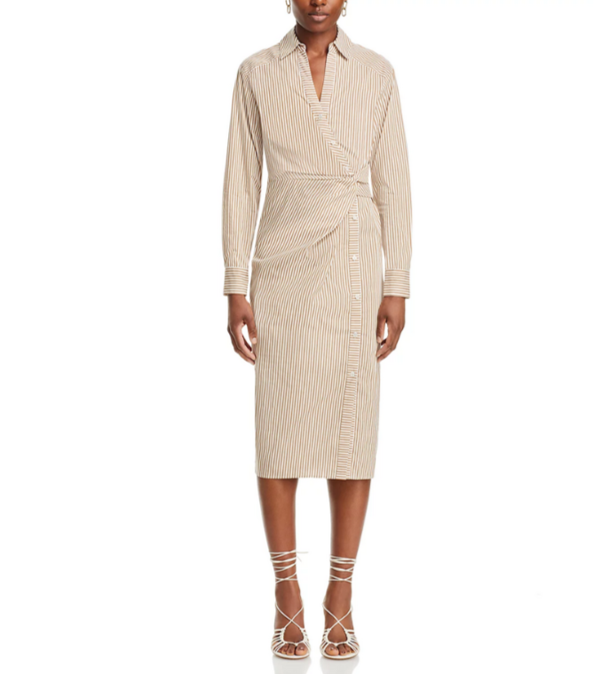 Veronica Beard Wright Striped Twist Waist Shirt Dress MSRP $498