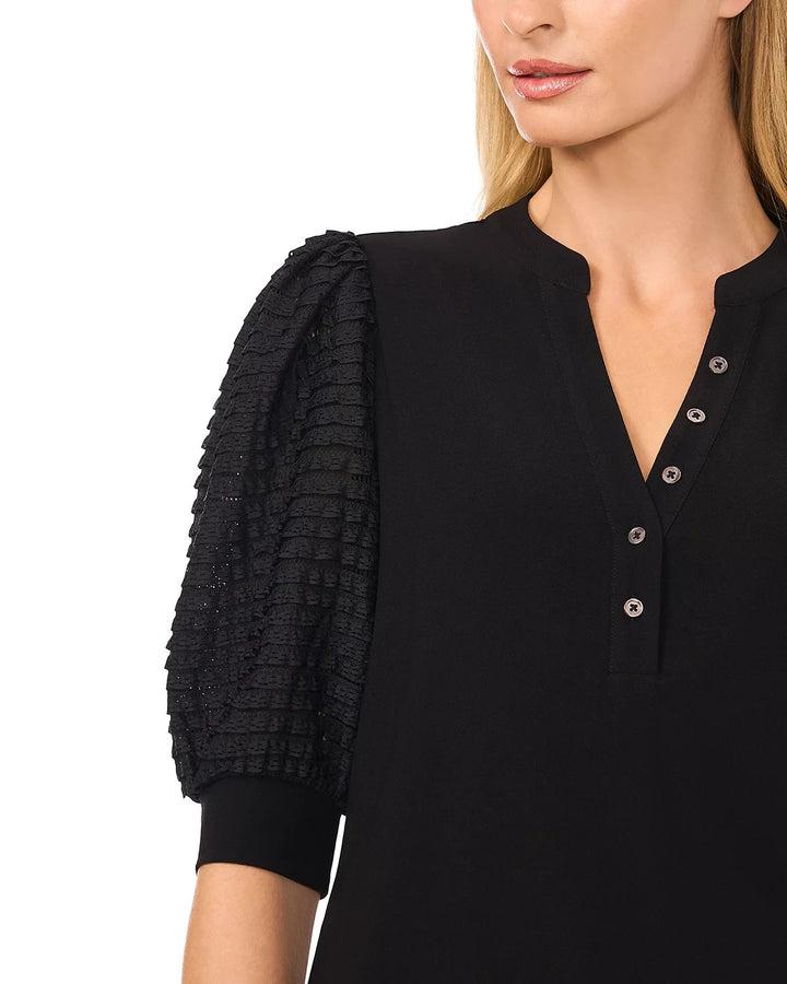 CeCe Puff Sleeve Mixed Media Top MSRP $69