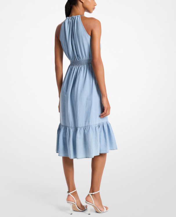 MICHAEL Michael Kors Chain-Trim Halter Chambray Dress MSRP $165