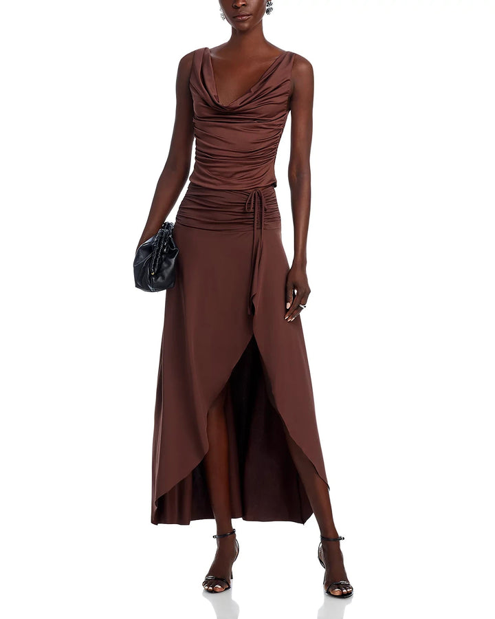 NIA Eucalyptus Ruched High Low Slim Fit Stretch Skirt MSRP $58