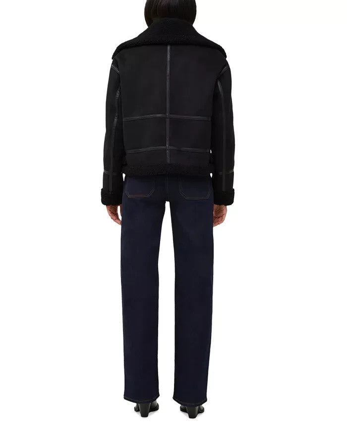 French Connection Women's Faux-Shearling Faux-Leather Trim Coat MSRP $248