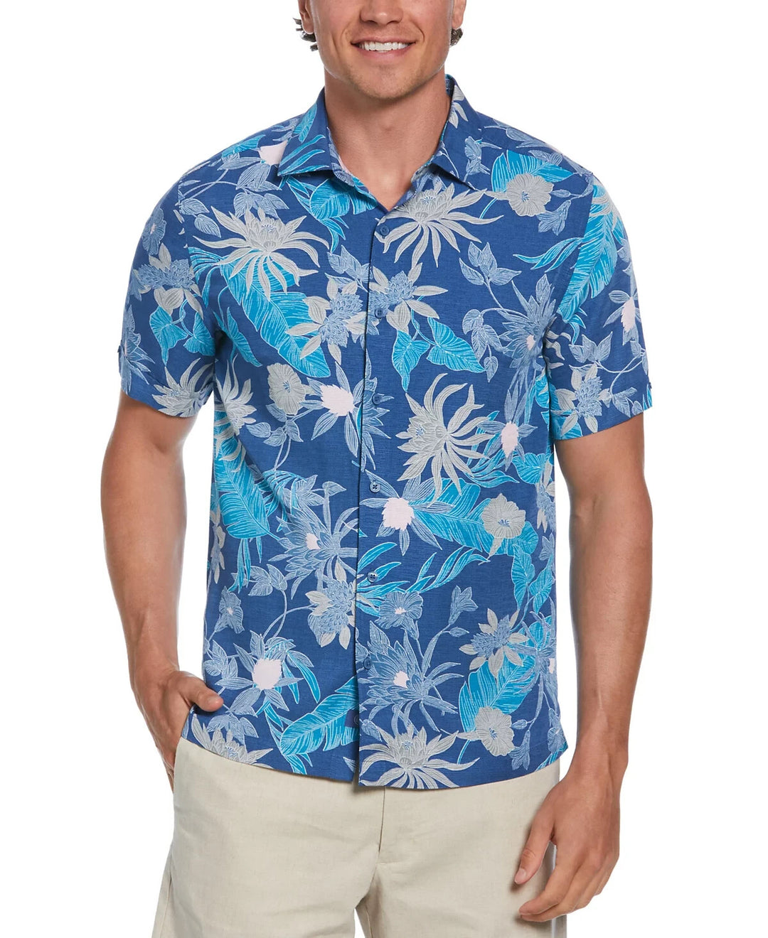 Cubavera Short Sleeve Button-Front Botanical Print Shirt MSRP $80