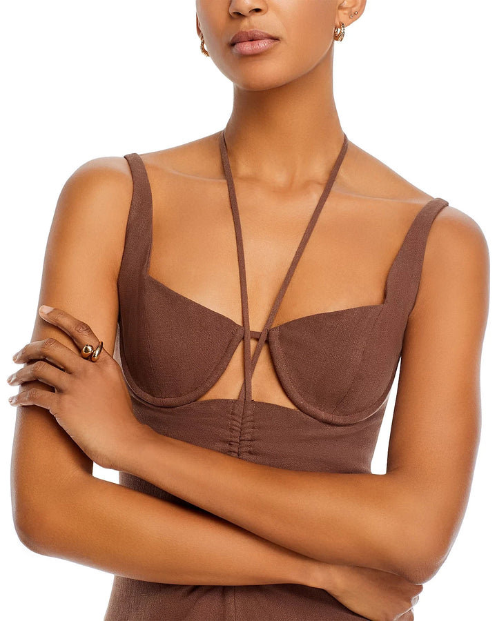 FORE Drawstring Tie Neck Cutout Dress MSRP $98