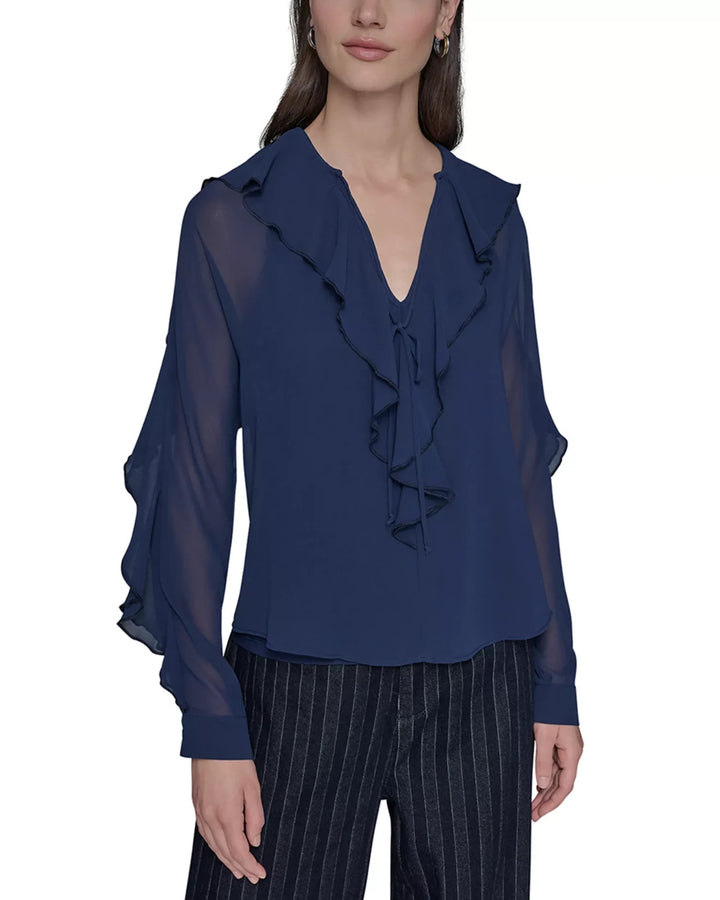 KARL LAGERFELD PARIS Loose Ruffle Blouse MSRP $89