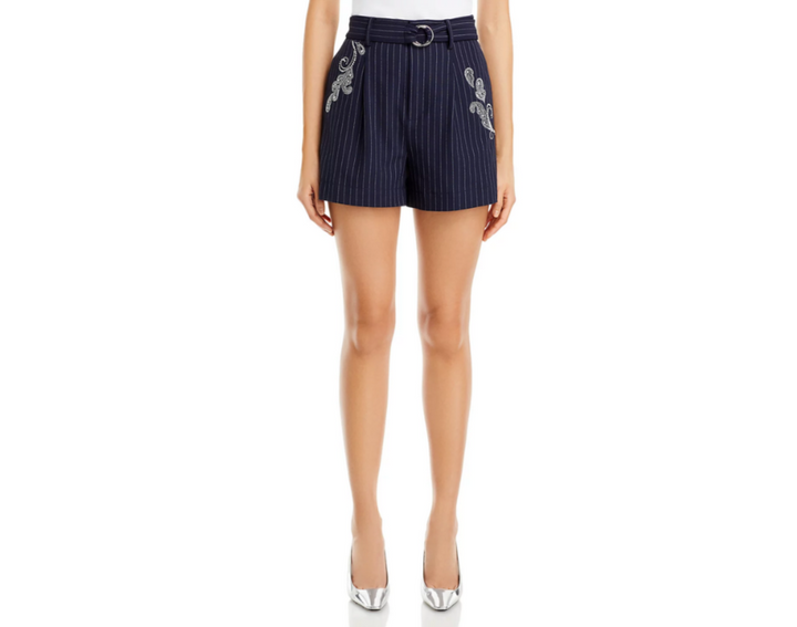Cinq à Sept Rebecca Paisley Motif Pinstripe Shorts MSRP $345