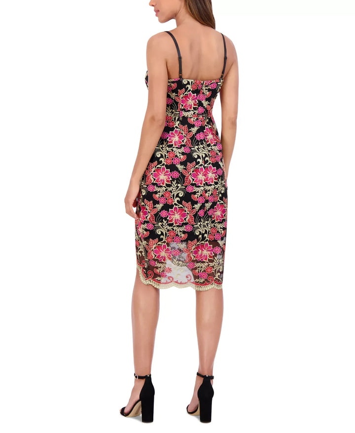 Siena Women's Floral-Embroidered Scalloped-Hem Dress MSRP $138