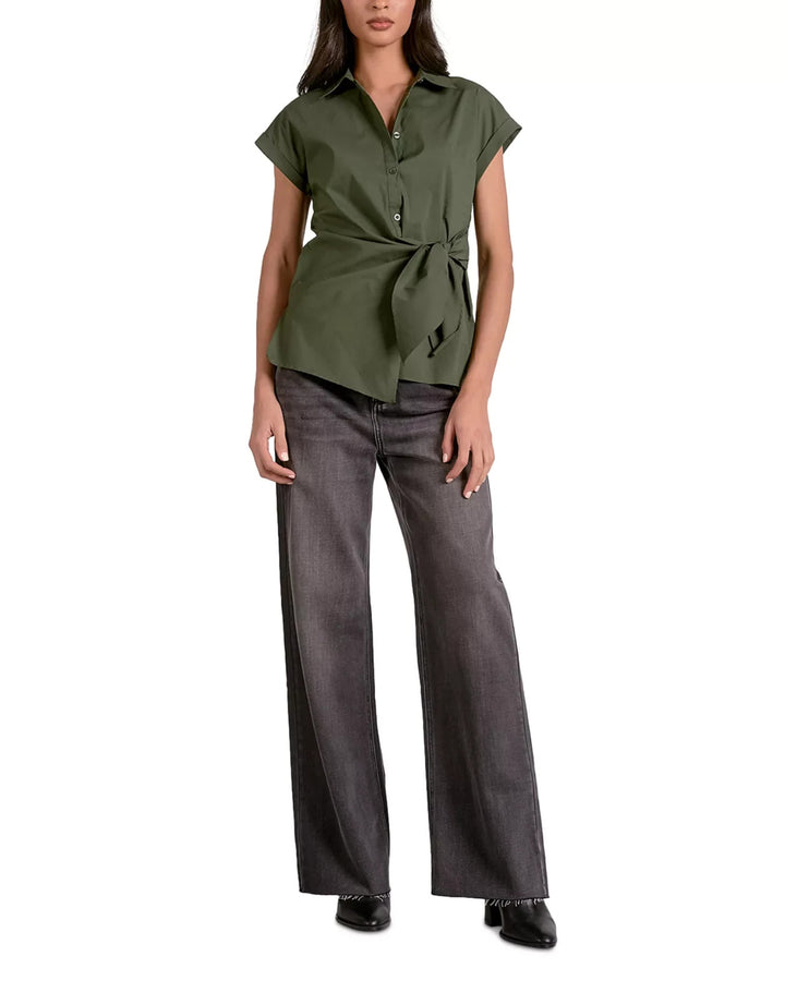 Elan Button Down Tie Waist Shirt MSRP $79