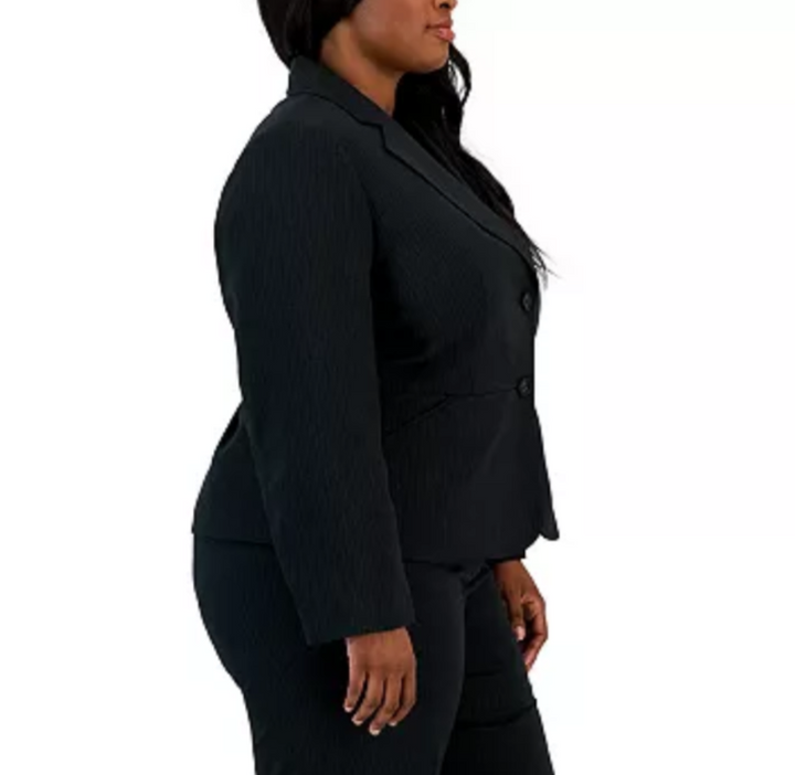 Le Suit Plus Size Two-Button Pinstriped Suit Jacket