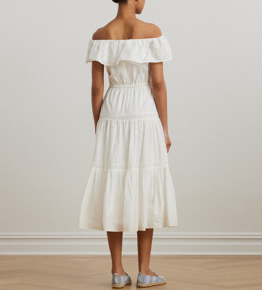 Lauren Ralph Lauren Cotton Off-the-Shoulder Tiered Dress MSRP $295
