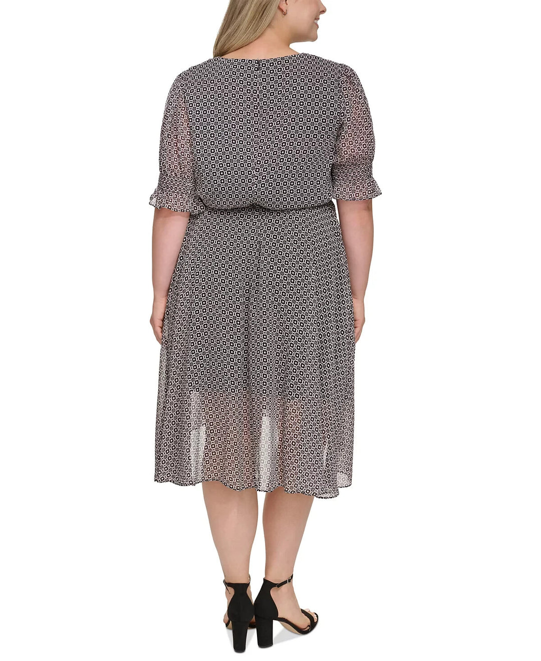 Tommy Hilfiger Printed Smocked-Sleeve Midi Dress MSRP $139